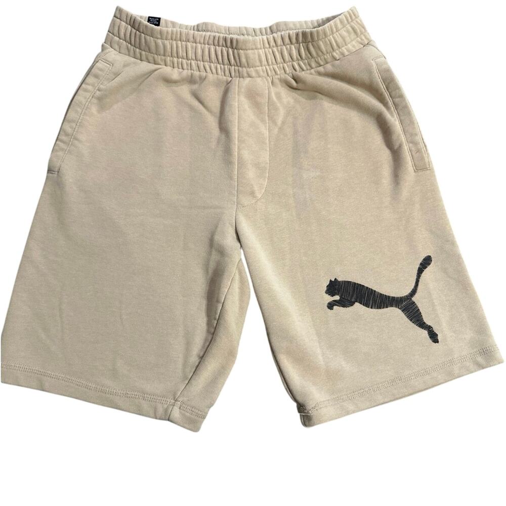 Puma Faux Embroidered Logo Cat Shorts men-size S drawstring waist & pockets.